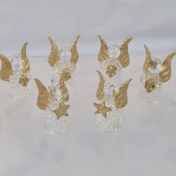Giftco Clear Glass Angel Ornaments with Golden Glittery Wings Lot of 6 - Picture 8 of 16